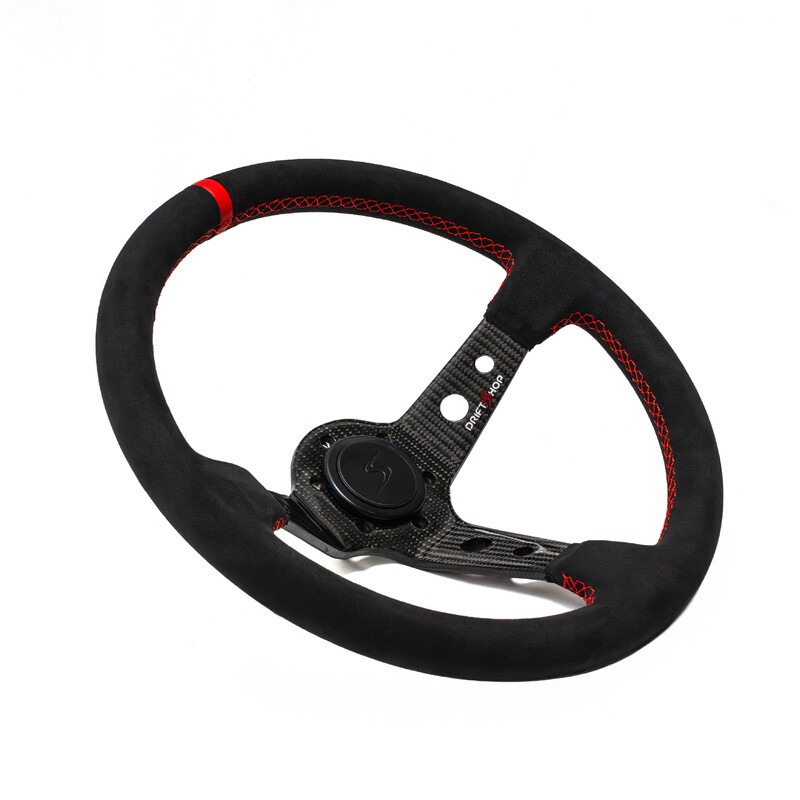 DriftShop Premium Steering Wheel (90 mm Dish), Alcantara, Carbon Spokes